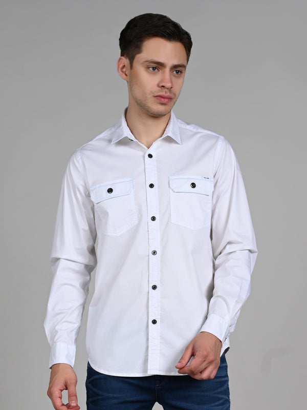 Killer Men White Solid Straight Fit Shirts