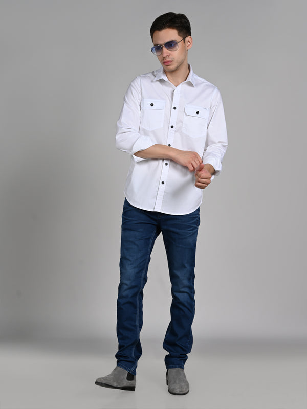 Killer Men White Solid Straight Fit Shirts