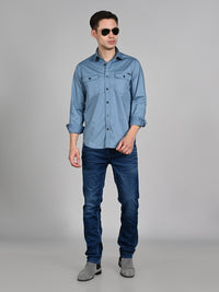 Killer Men Blue Solid Straight Fit Shirts