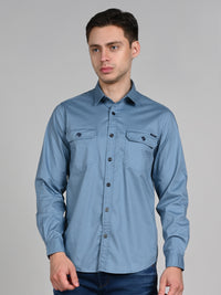 Killer Men Blue Solid Straight Fit Shirts