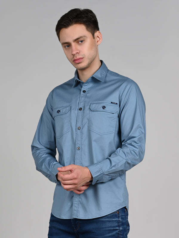 Killer Men Blue Solid Straight Fit Shirts
