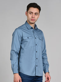 Killer Men Blue Solid Straight Fit Shirts