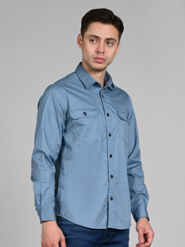 Killer Men Blue Solid Straight Fit Shirts