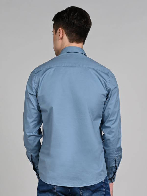 Killer Men Blue Solid Straight Fit Shirts