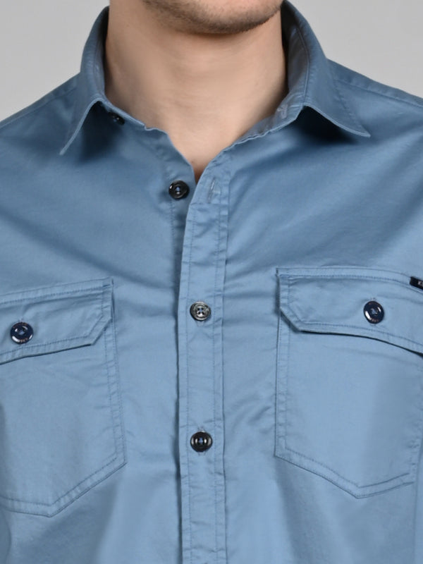 Killer Men Blue Solid Straight Fit Shirts