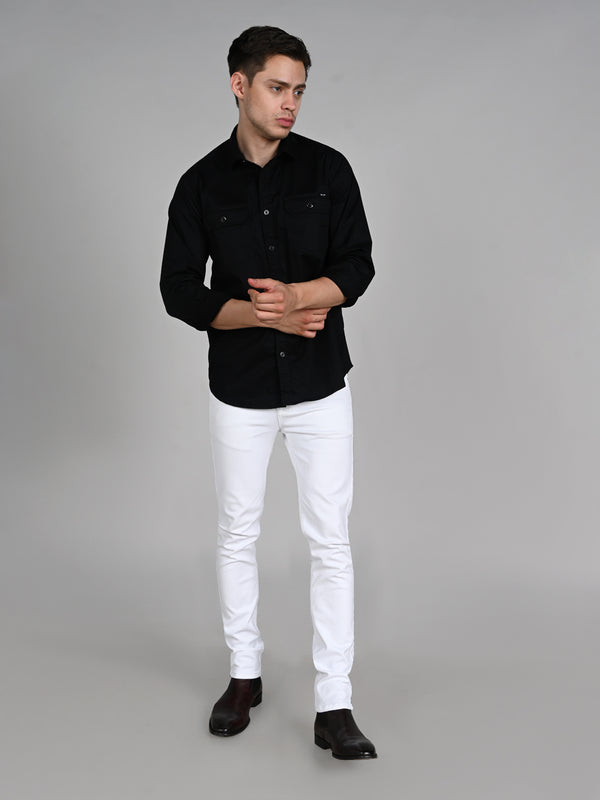 Killer Men Black Solid Straight Fit Shirts