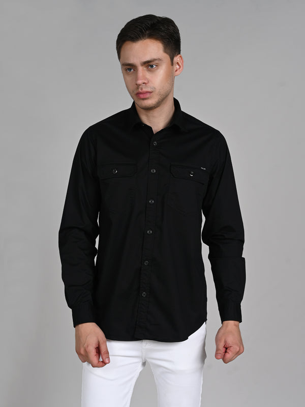 Killer Men Black Solid Straight Fit Shirts