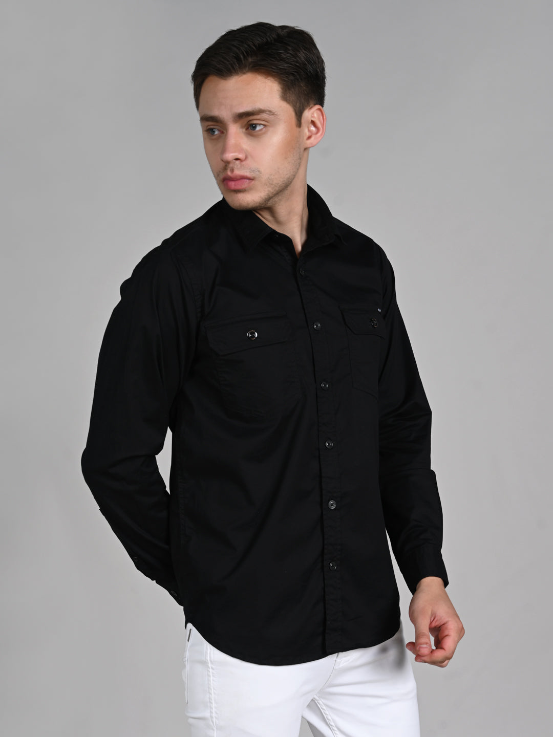 Full Sleeves Straight Fit Black Double Pocket Solid Shirt – Killer Jeans