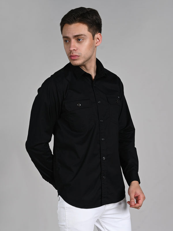 Killer Men Black Solid Straight Fit Shirts