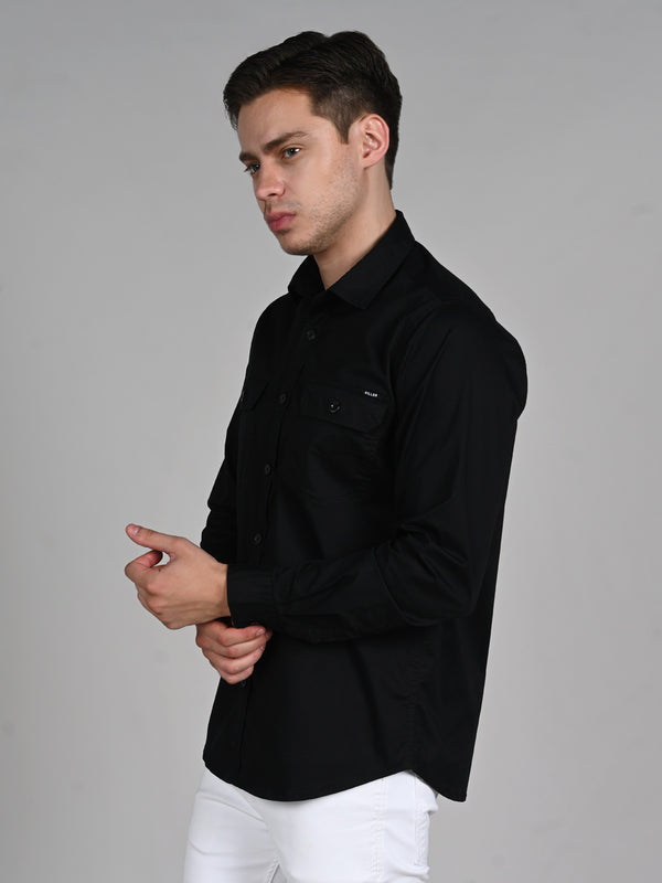 Killer Men Black Solid Straight Fit Shirts