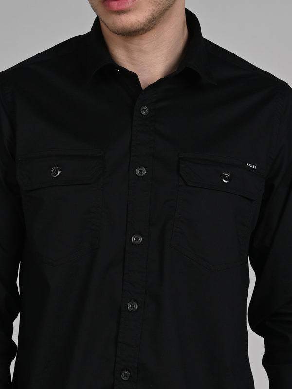 Killer Men Black Solid Straight Fit Shirts