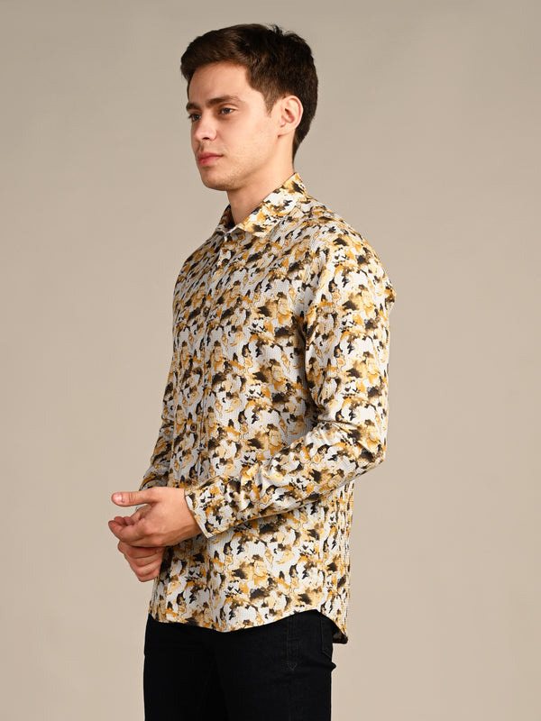 Killer Men Mustard Printed Slim Fit Shirts