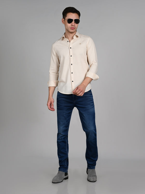 Killer Men Cream Solid Slim Fit Shirts