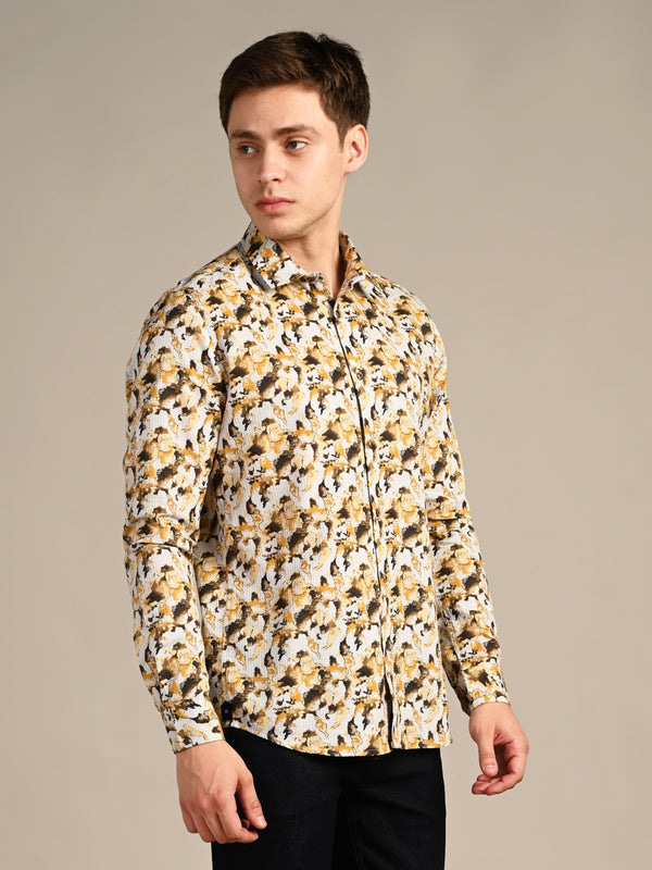 Killer Men Mustard Printed Slim Fit Shirts
