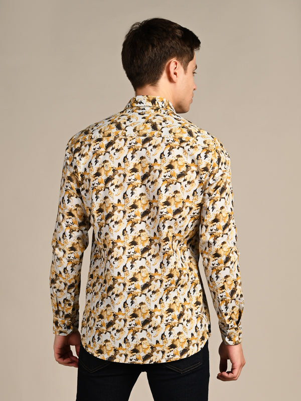 Killer Men Mustard Printed Slim Fit Shirts