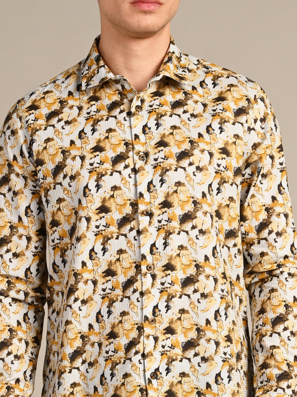 Killer Men Mustard Printed Slim Fit Shirts
