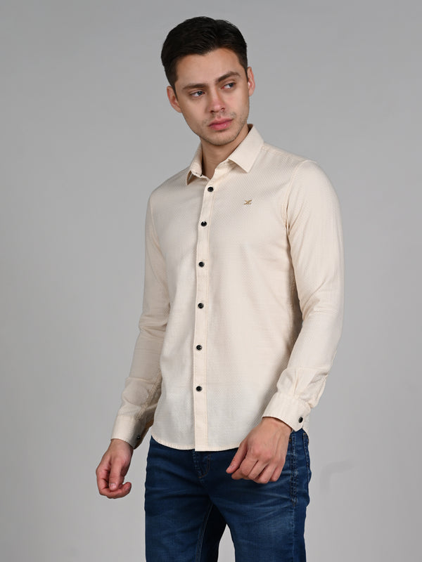 Killer Men Cream Solid Slim Fit Shirts