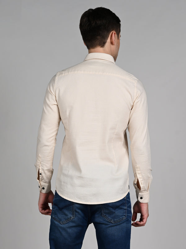 Killer Men Cream Solid Slim Fit Shirts