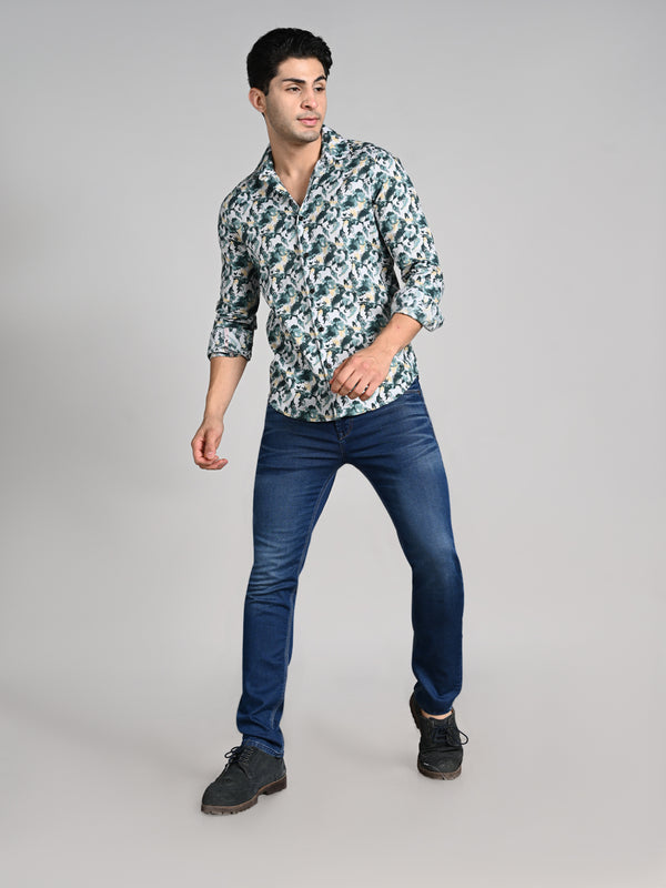 Killer Men Green Printed Slim Fit Shirts
