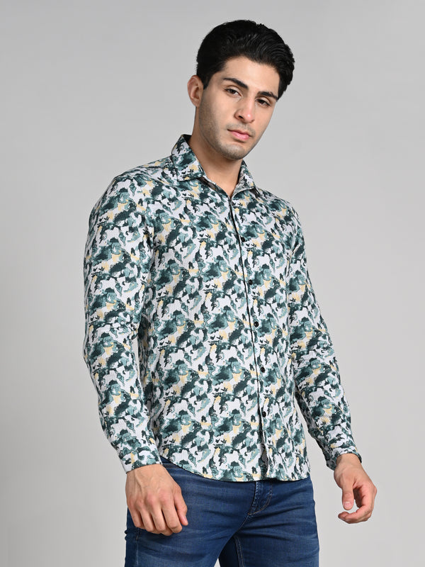 Killer Men Green Printed Slim Fit Shirts