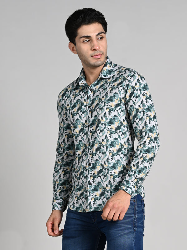 Killer Men Green Printed Slim Fit Shirts