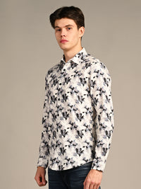 Killer Men Cream Printed Slim Fit Shirts