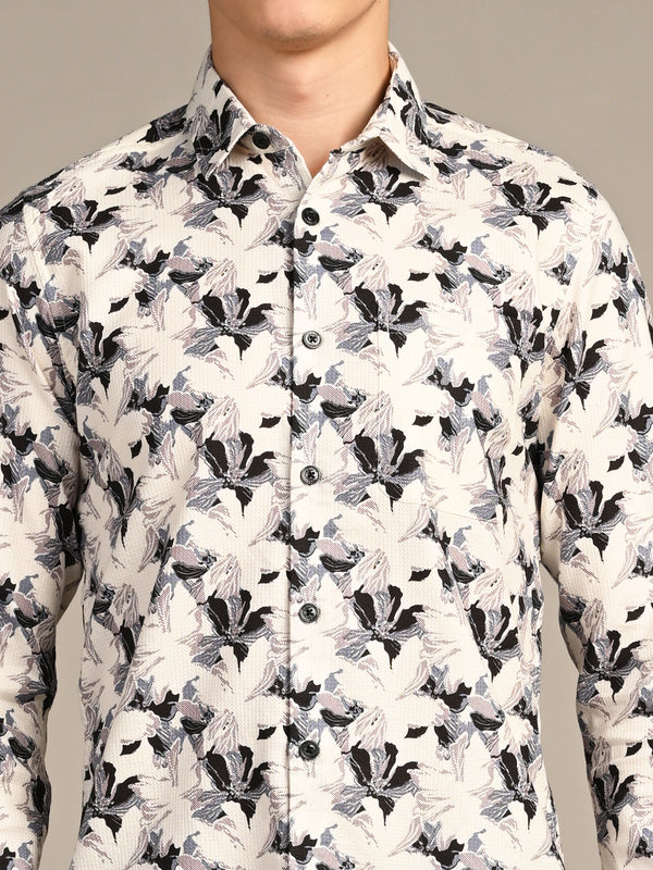 Killer Men Cream Printed Slim Fit Shirts