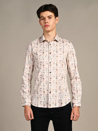 Killer Men Beige Printed Slim Fit Shirts