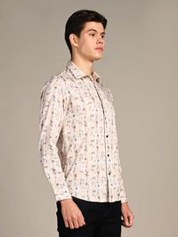Killer Men Beige Printed Slim Fit Shirts