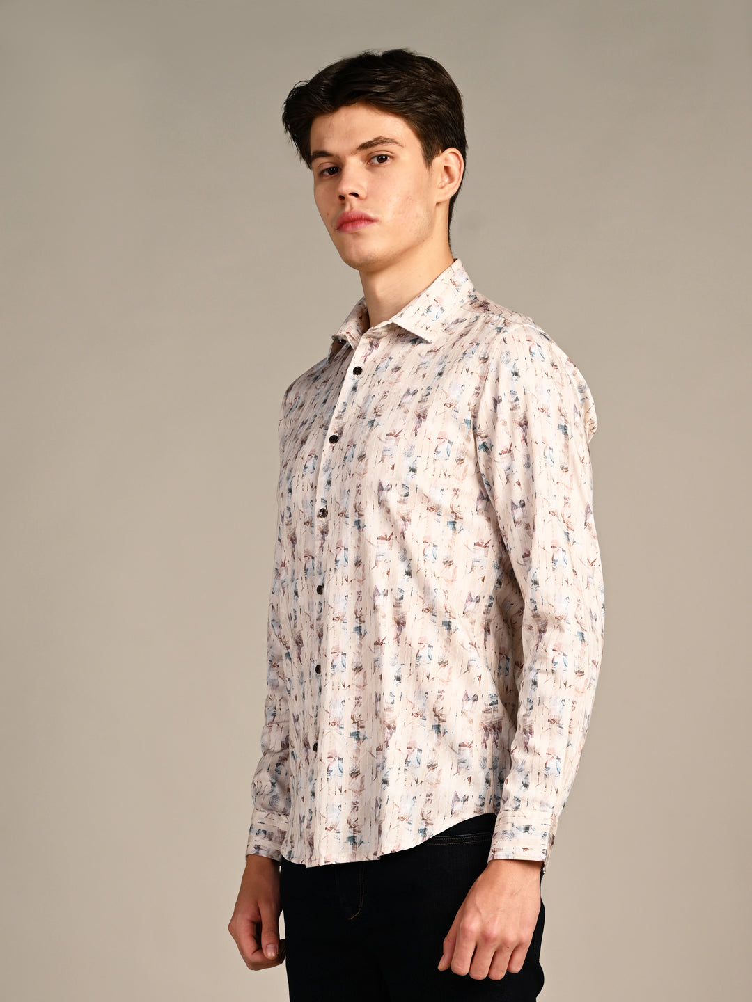 Killer Men Beige Printed Slim Fit Shirts