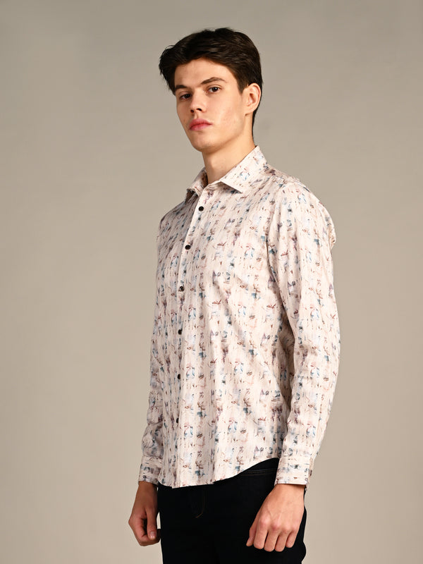 Killer Men Beige Printed Slim Fit Shirts