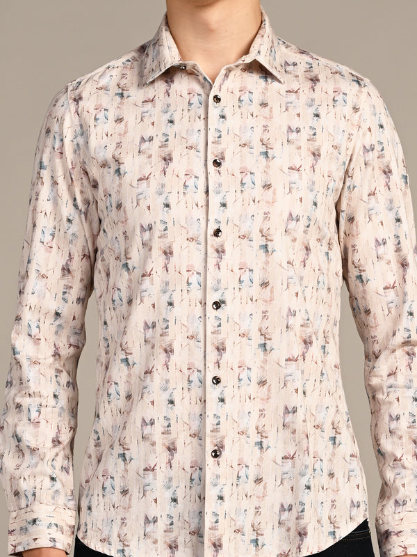 Killer Men Beige Printed Slim Fit Shirts