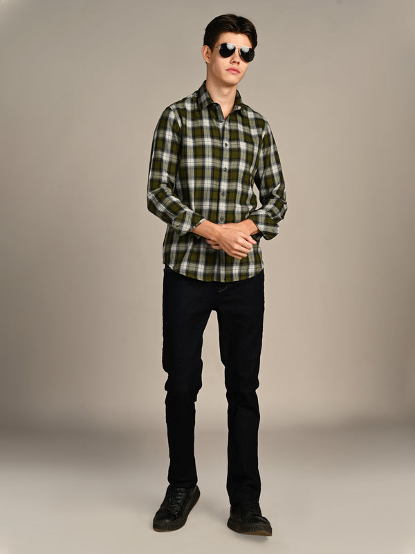 Killer Men Olive Checks Slim Fit Shirts