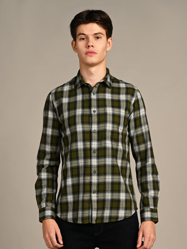 Killer Men Olive Checks Slim Fit Shirts