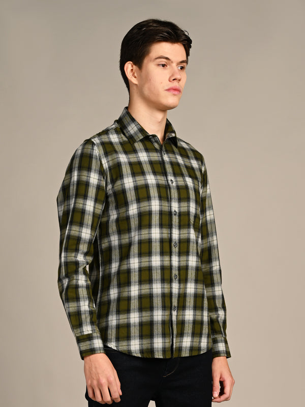 Killer Men Olive Checks Slim Fit Shirts