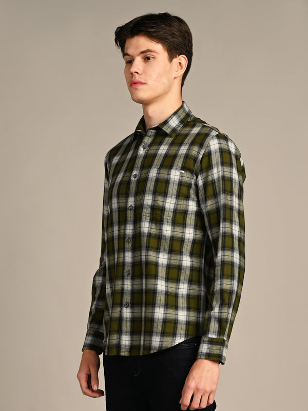 Killer Men Olive Checks Slim Fit Shirts