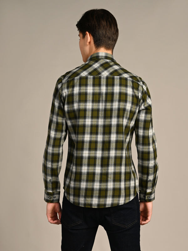 Killer Men Olive Checks Slim Fit Shirts
