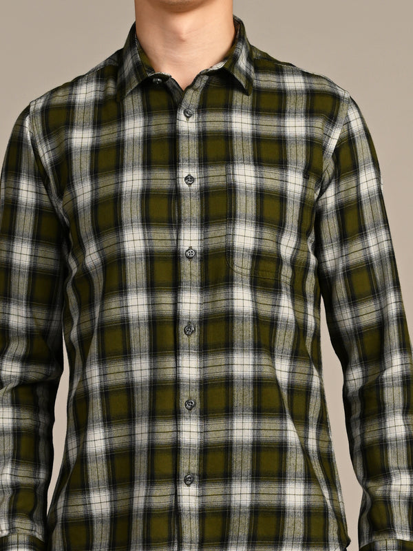 Killer Men Olive Checks Slim Fit Shirts