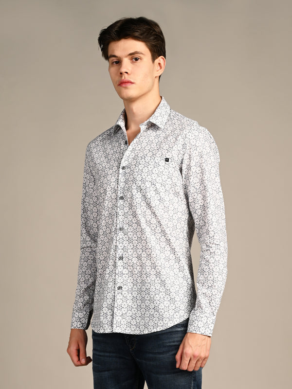 Killer Men White Printed Slim Fit Shirts