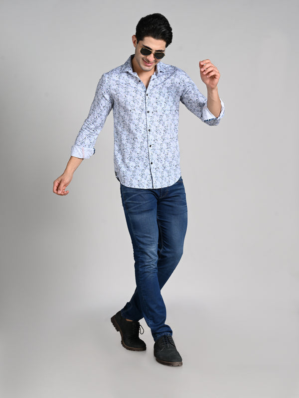 Killer Men Blue Printed Slim Fit Shirts