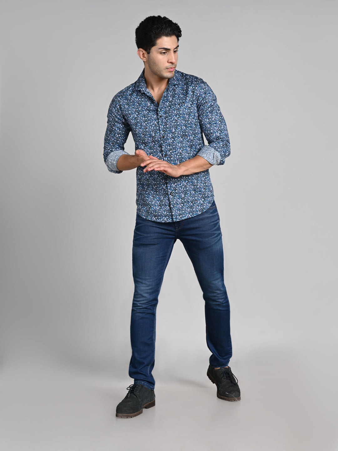 Killer Men Grey Printed Slim Fit Shirts