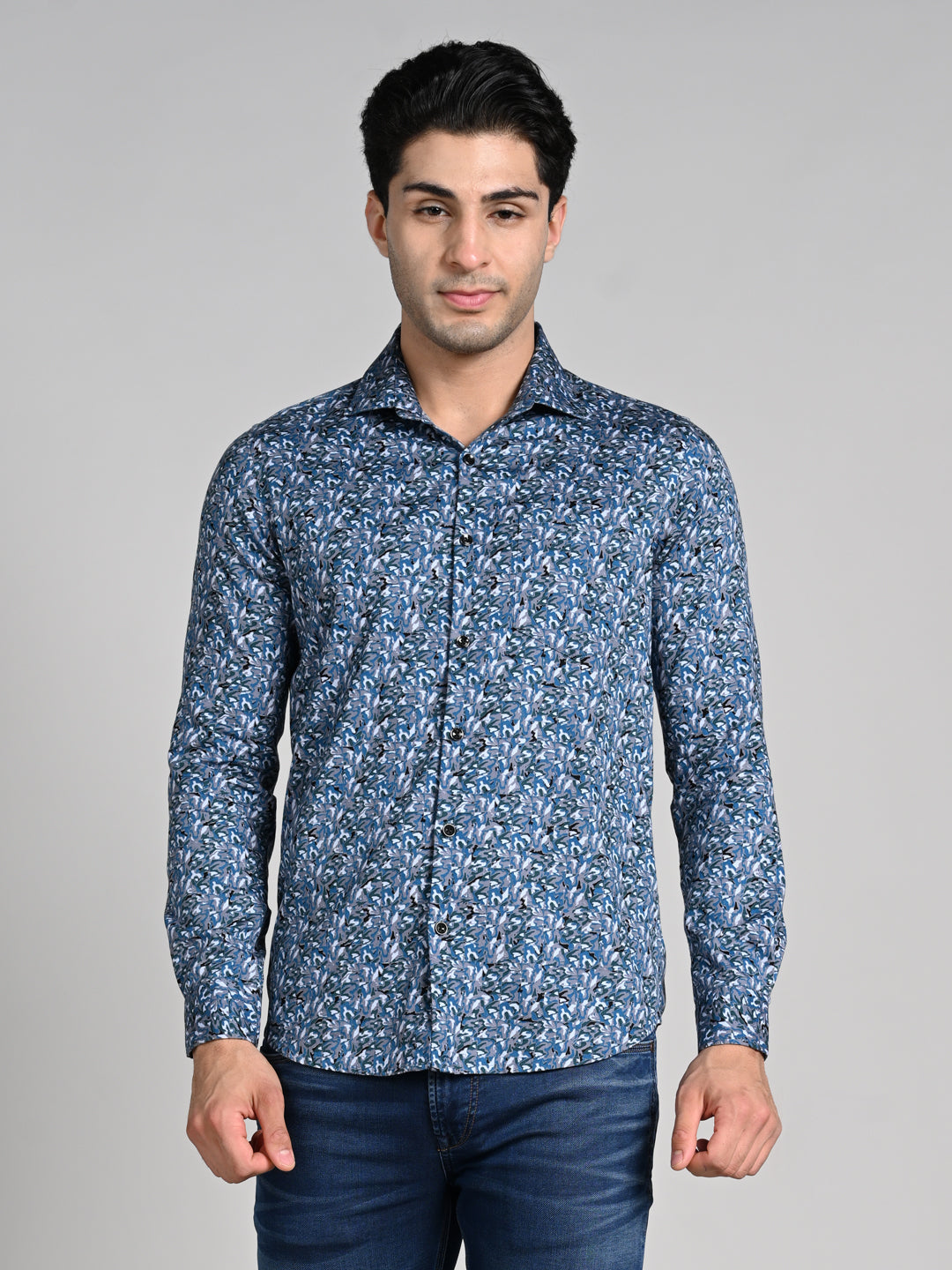 Killer Men Grey Printed Slim Fit Shirts