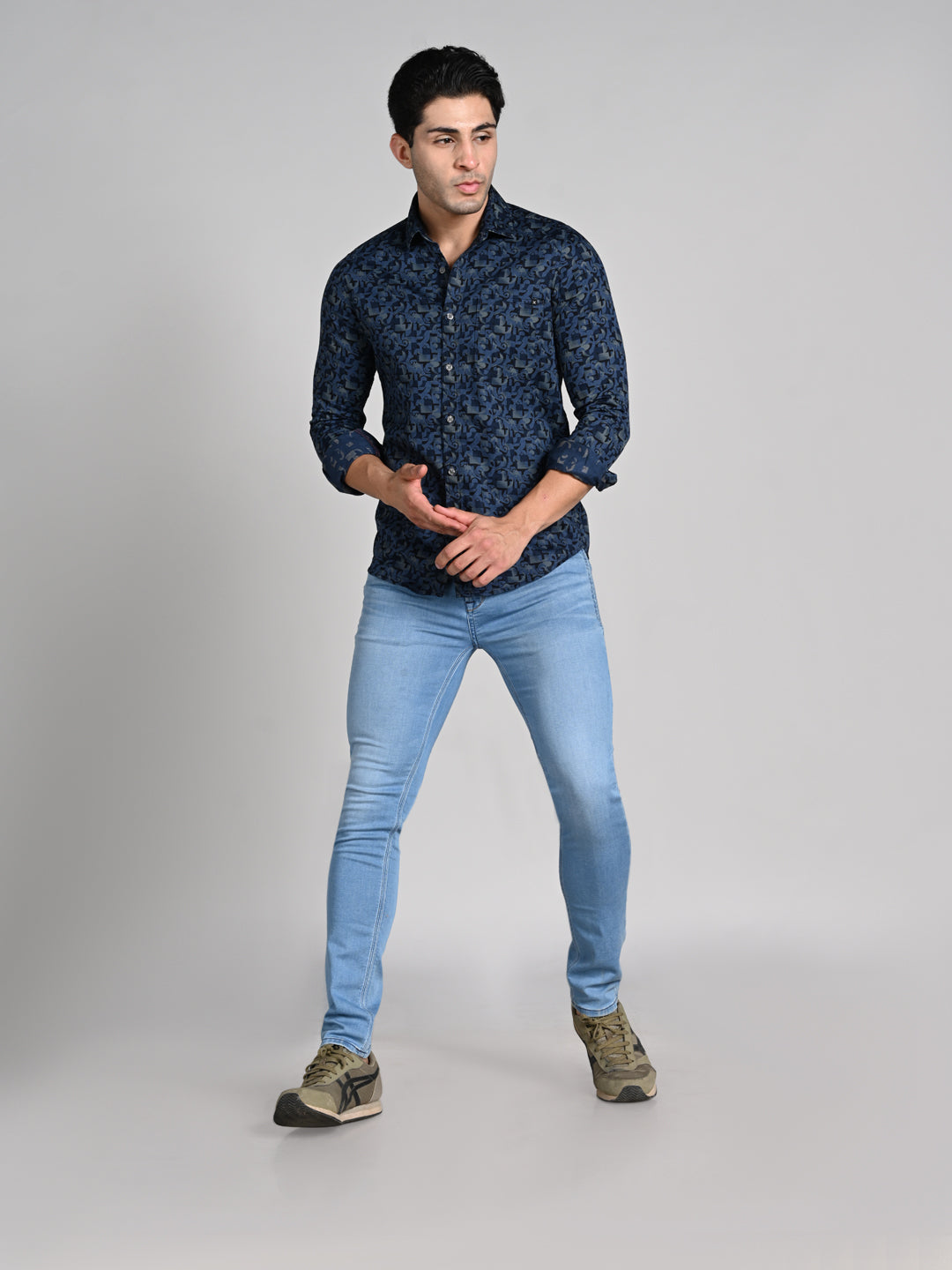 Killer Men Blue Printed Slim Fit Shirts