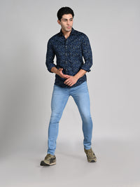 Killer Men Blue Printed Slim Fit Shirts