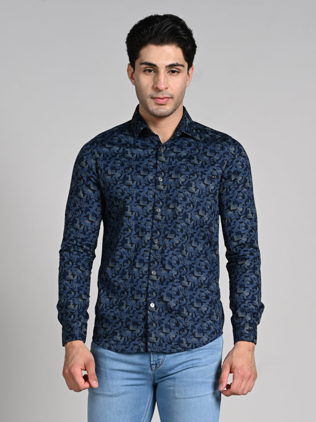Killer Men Blue Printed Slim Fit Shirts