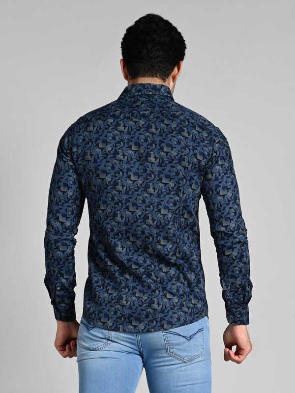 Killer Men Blue Printed Slim Fit Shirts