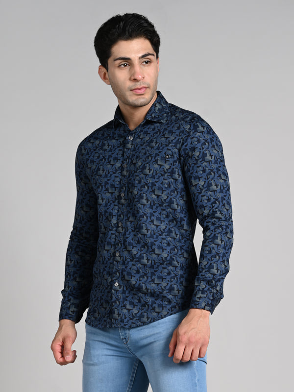Killer Men Blue Printed Slim Fit Shirts