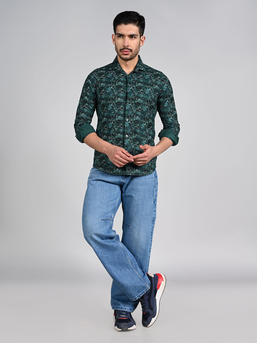 Killer Men Green Printed Slim Fit Shirts