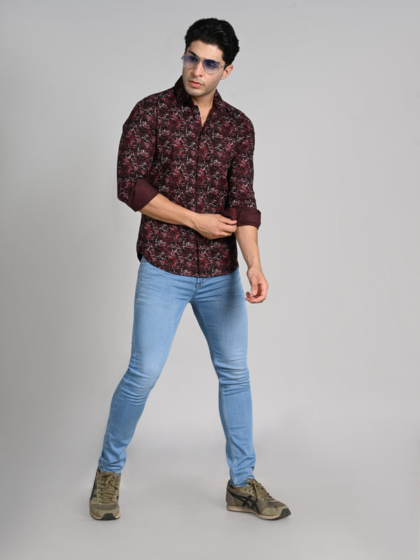 Killer Men Coffee Printed Slim Fit Shirts