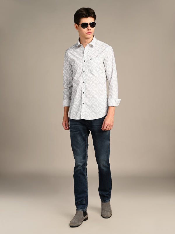 Killer Men White Printed Slim Fit Shirts